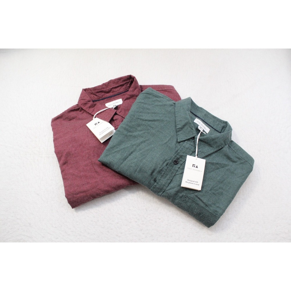 Free Assembly Long Sleeve Button Up Shirts Red + Green‎ Casual Mens 2XL NEW